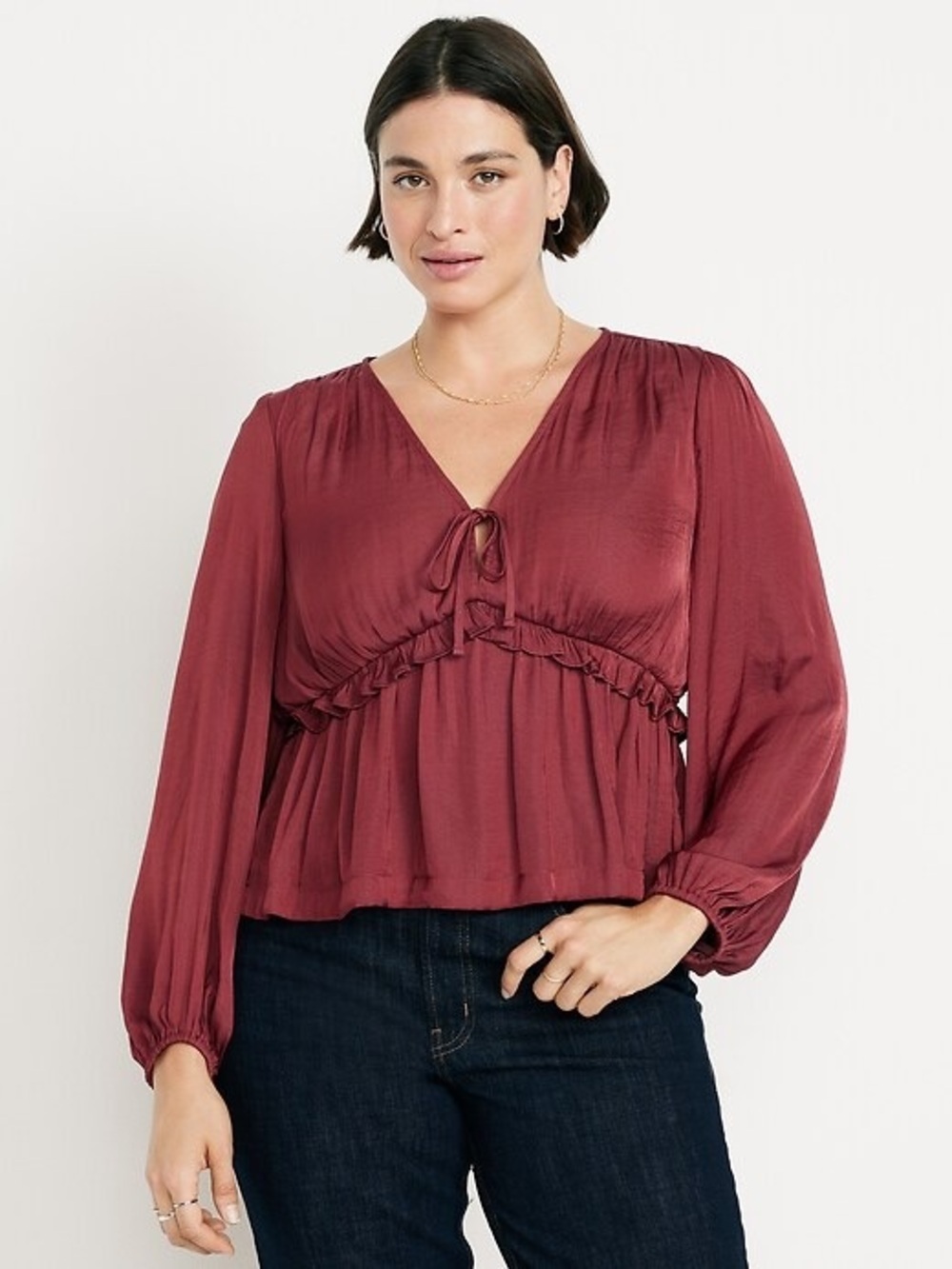 Old Navy Burgundy Tie-Front V-Neck Peplum Blouse NWT